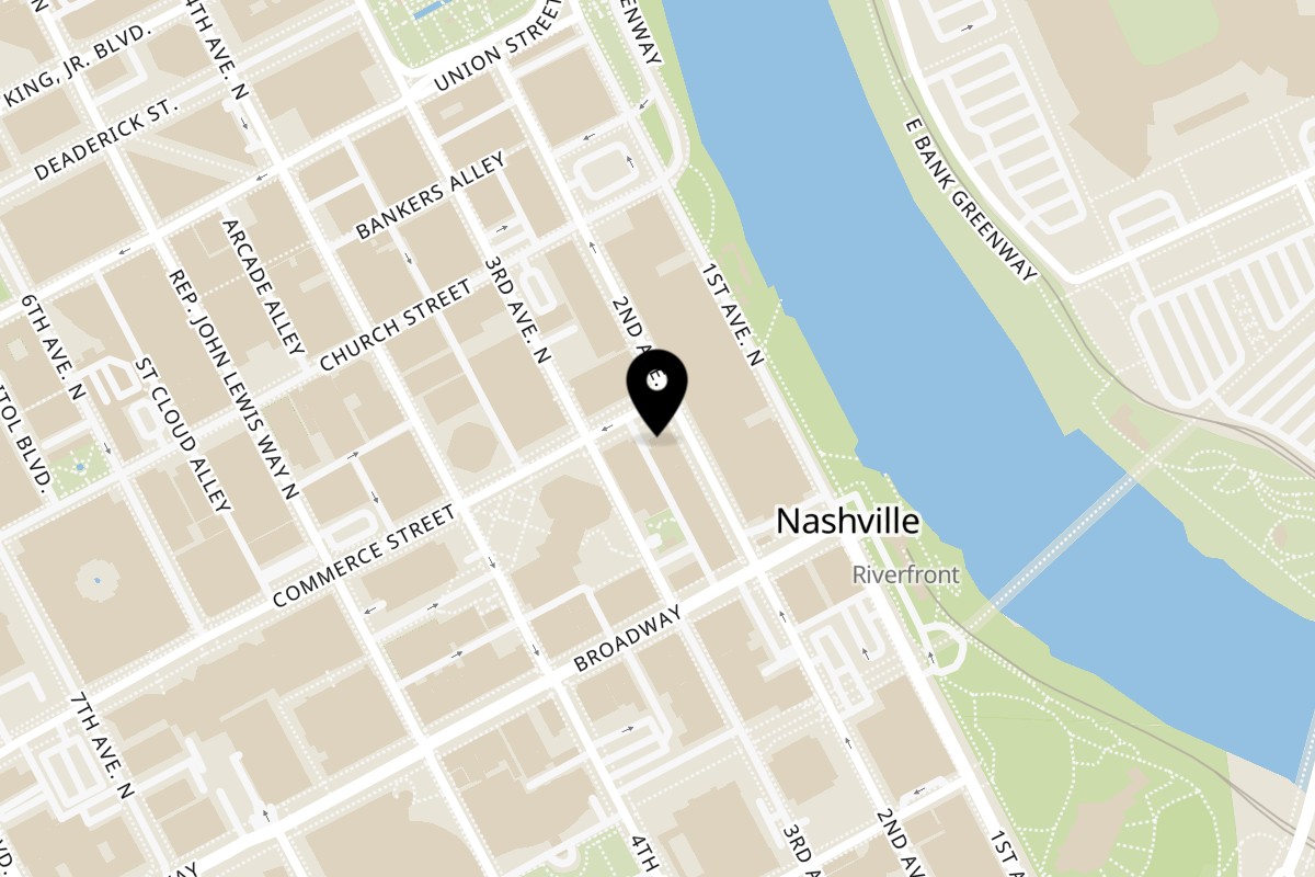 Map showing the location of The Lounge @2nd on 139 2nd Ave N in Nashville